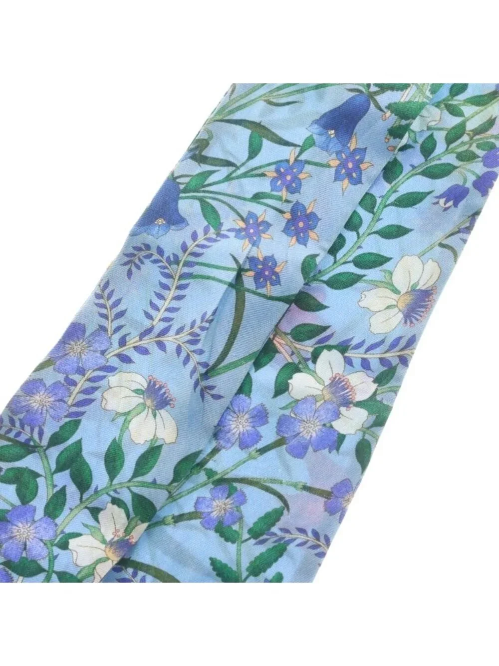 Gucci Floral Print Silk Neck Bow Twilly Blue Scarf